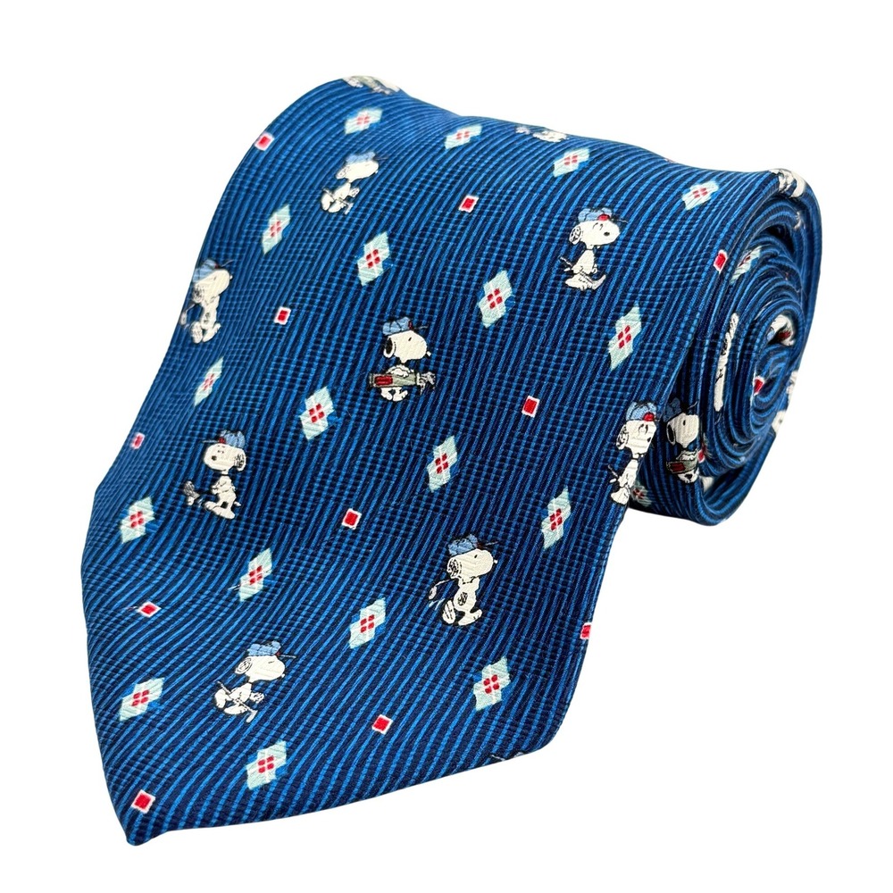 Peanuts Snoopy Golf 50th Anniversary Novelty Vintage Mens Tie Blue 58.5"L